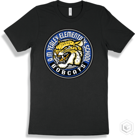A M Yealey Elementary School Bobcats Black T-shirt - Mascot Circle Design