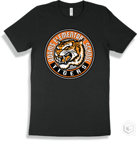Adams Elementary School Tigers Black T-shirt - Mascot Circle Design