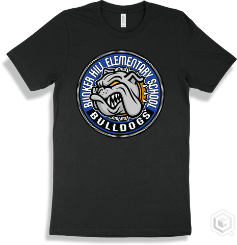 Bunker Hill Elementary School Bulldogs Black T-shirt - Mascot Circle Design