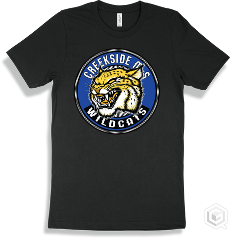 Creekside M S Wildcats Black T-shirt - Mascot Circle Design