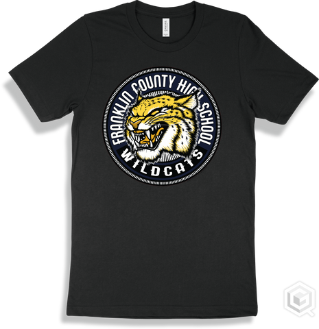Franklin County High School Wildcats Black T-shirt - Mascot Circle Design