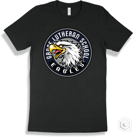 Grace Lutheran School Eagles Black T-shirt - Mascot Circle Design
