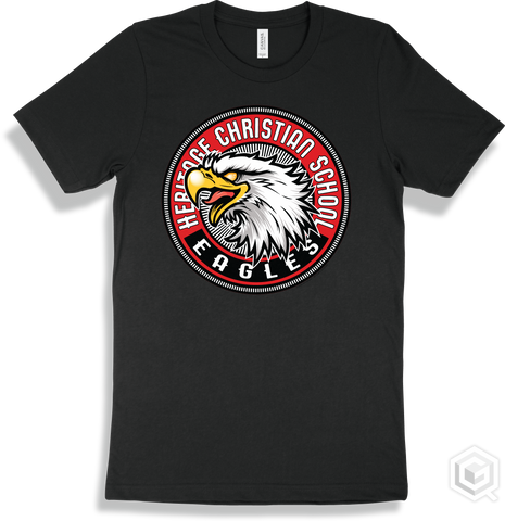 Heritage Christian School Eagles Black T-shirt - Mascot Circle Design