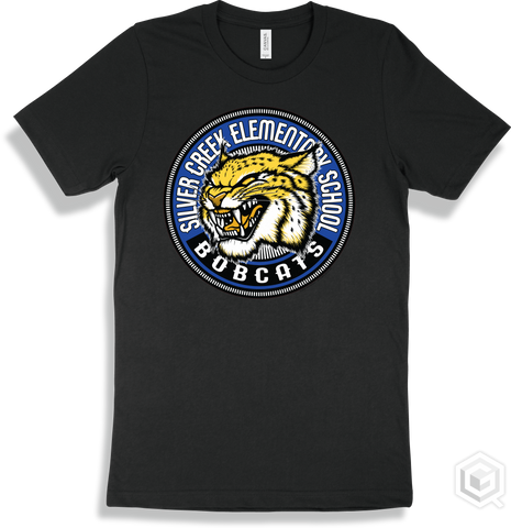 Silver Creek Elementary School Bobcats Black T-shirt - Mascot Circle Design