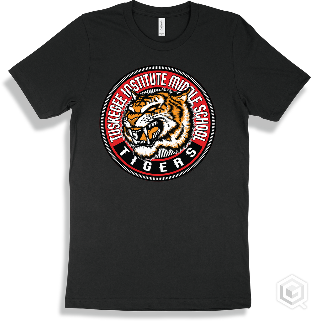 Tuskegee Institute Middle School Tigers Black T Shirt Mascot Circle