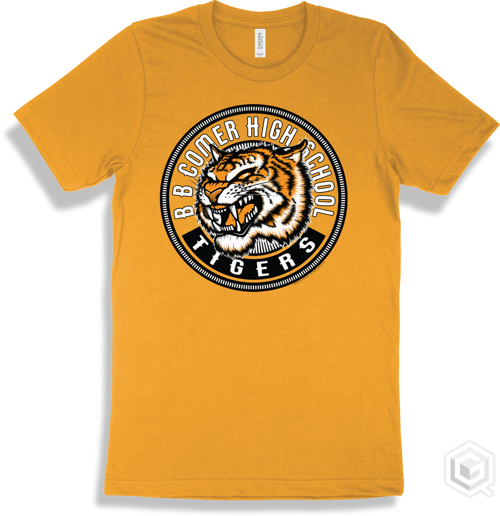 B B Comer High School Tigers Gold T-shirt - Mascot Circle Design