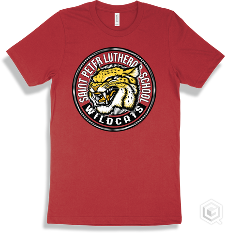 Saint Peter Lutheran School Wildcats Red T-shirt - Mascot Circle Design