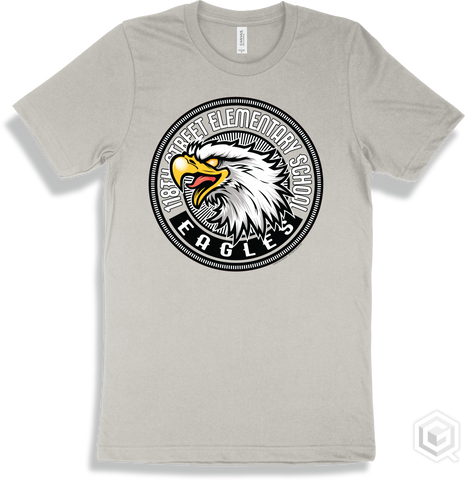 118Th Street Elementary School Eagles Silver T-shirt - Mascot Circle Design