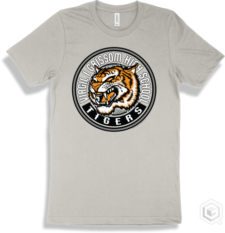 Virgil I Grissom High School Tigers Silver T-shirt - Mascot Circle Design