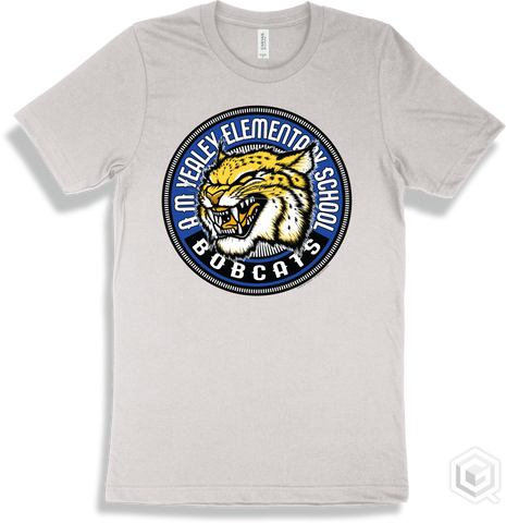 A M Yealey Elementary School Bobcats White T-shirt - Mascot Circle Design