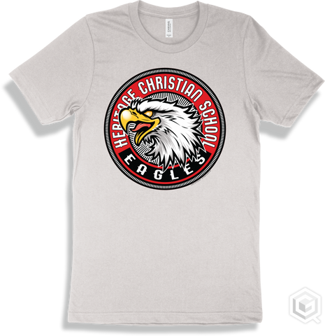 Heritage Christian School Eagles White T-shirt - Mascot Circle Design