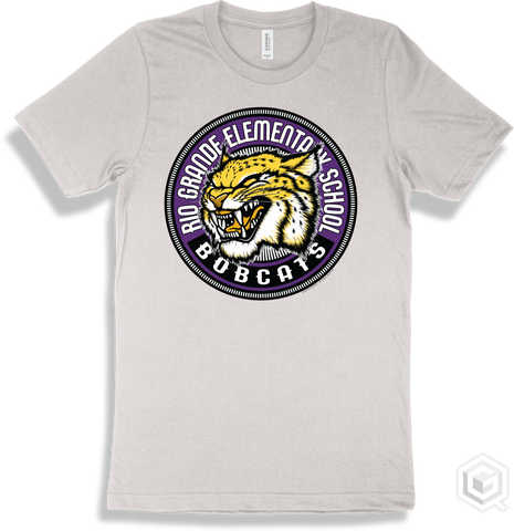 Rio Grande Elementary School Bobcats White T-shirt - Mascot Circle Design