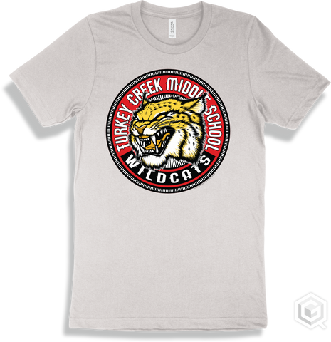 Turkey Creek Middle School Wildcats White T-shirt - Mascot Circle Design