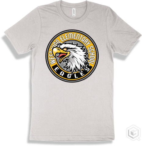 West Vigo Elementary School Eagles White T-shirt - Mascot Circle Design