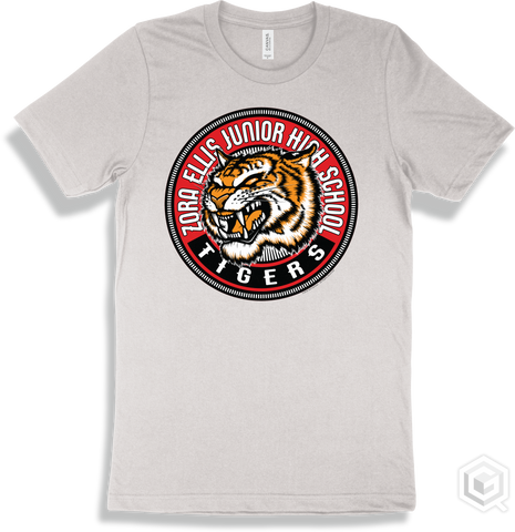 Zora Ellis Junior High School Tigers White T-shirt - Mascot Circle Design