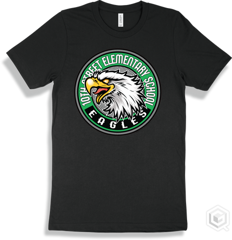 10Th Street Elementary School Eagles Black T-shirt - Mascot Circle Design