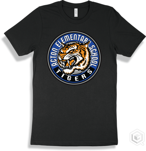 Acton Elementary School Tigers Black T-shirt - Mascot Circle Design