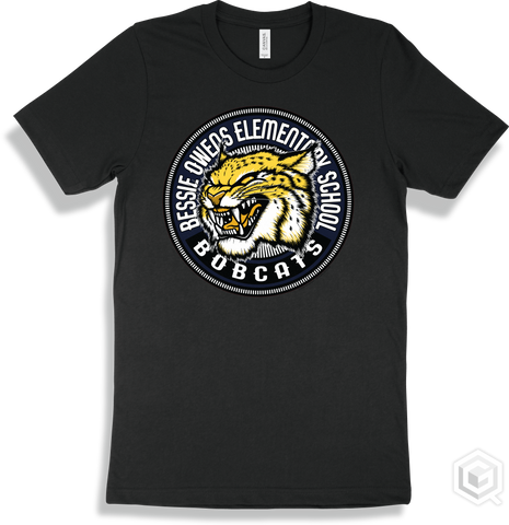 Bessie Owens Elementary School Bobcats Black T-shirt - Mascot Circle Design