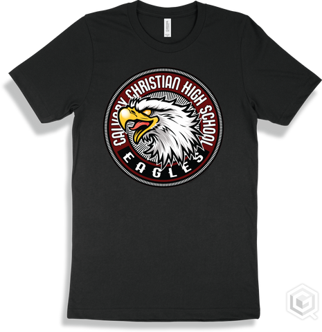 Calvary Christian High School Eagles Black T-shirt - Mascot Circle Design