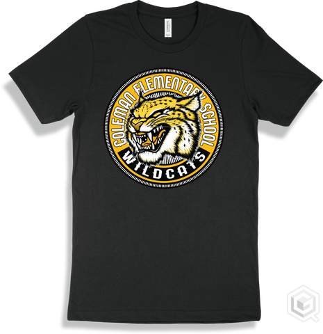 Coleman Elementary School Wildcats Black T-shirt - Mascot Circle Design