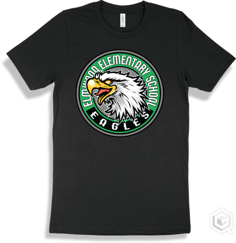 Elmwood Elementary School Eagles Black T-shirt - Mascot Circle Design