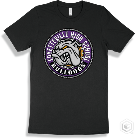 Fayetteville High School Bulldogs Black T-shirt - Mascot Circle Design