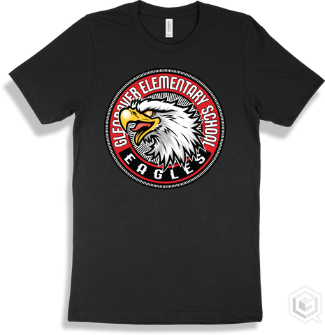 Glendover Elementary School Eagles Black T-shirt - Mascot Circle Design