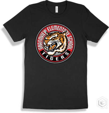 Grandview Elementary School Tigers Black T-shirt - Mascot Circle Design