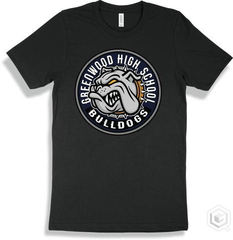 Greenwood High School Bulldogs Black T-shirt - Mascot Circle Design