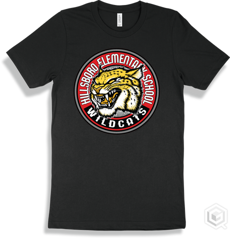 Hillsboro Elementary School Wildcats Black T-shirt - Mascot Circle Design