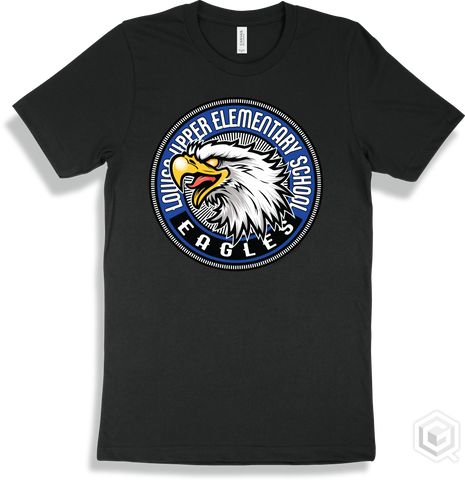 Louisa Upper Elementary School Eagles Black T-shirt - Mascot Circle Design