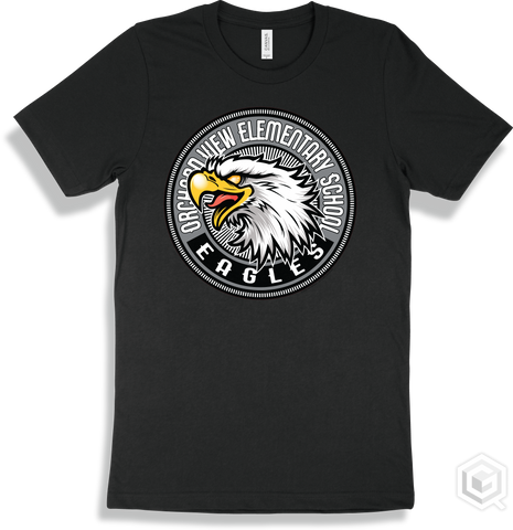 Orchard View Elementary School Eagles Black T-shirt - Mascot Circle Design