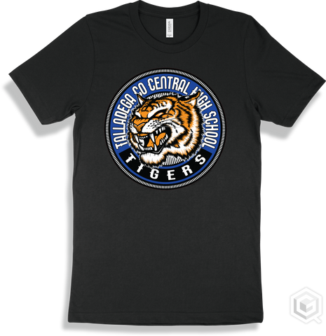 Talladega Co Central High School Tigers Black T-shirt - Mascot Circle Design