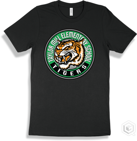 Taylor Mill Elementary School Tigers Black T-shirt - Mascot Circle Design