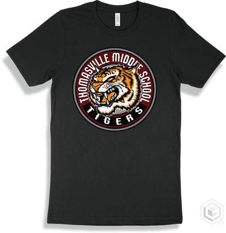 Thomasville Middle School Tigers Black T-shirt - Mascot Circle Design