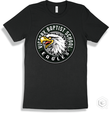 Victory Baptist School Eagles Black T-shirt - Mascot Circle Design