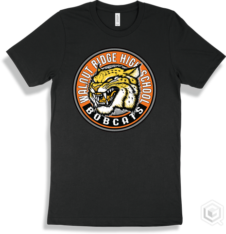 Walnut Ridge High School Bobcats Black T-shirt - Mascot Circle Design