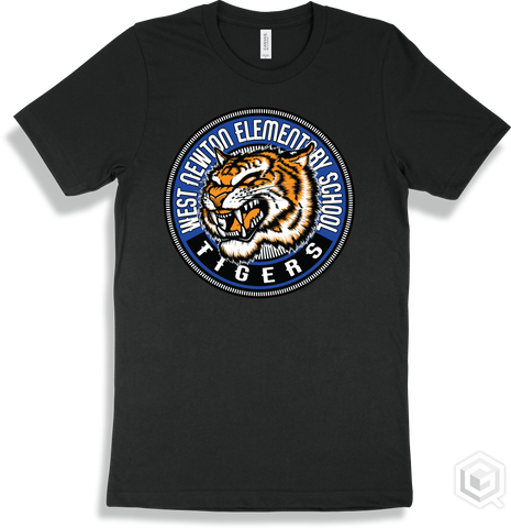 West Newton Elementary School Tigers Black T-shirt - Mascot Circle Design