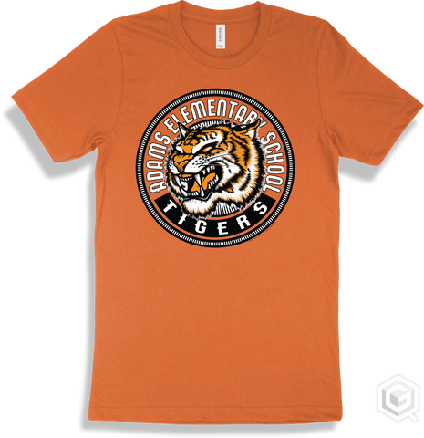 Adams Elementary School Tigers Burnt Orange T-shirt - Mascot Circle Design