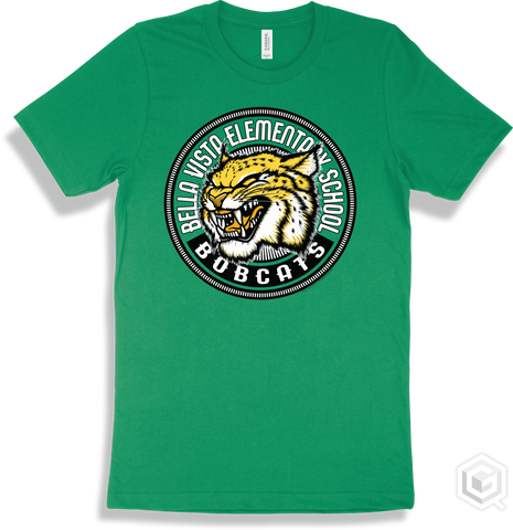 Bella Vista Elementary School Bobcats Kelly T-shirt - Mascot Circle Design