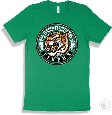Highland Turner Elementary School Tigers Kelly T-shirt - Mascot Circle Design