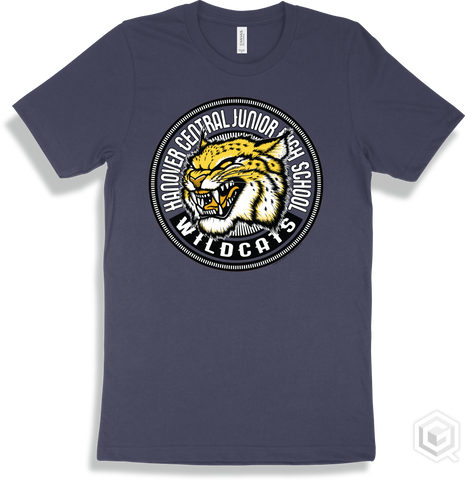 Hanover Central Junior High School Wildcats Navy T-shirt - Mascot Circle Design
