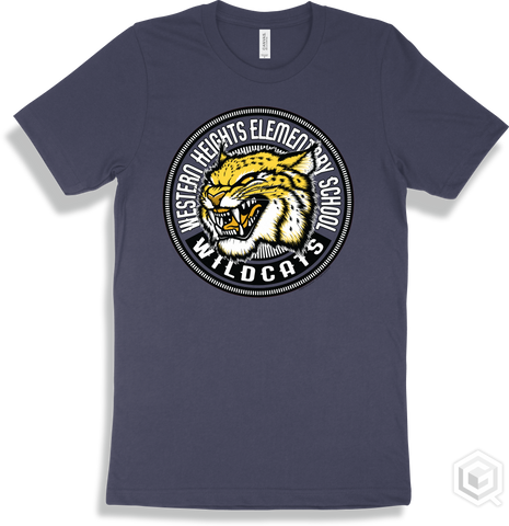Western Heights Elementary School Wildcats Navy T-shirt - Mascot Circle Design