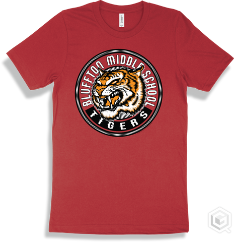Bluffton Middle School Tigers Red T-shirt - Mascot Circle Design