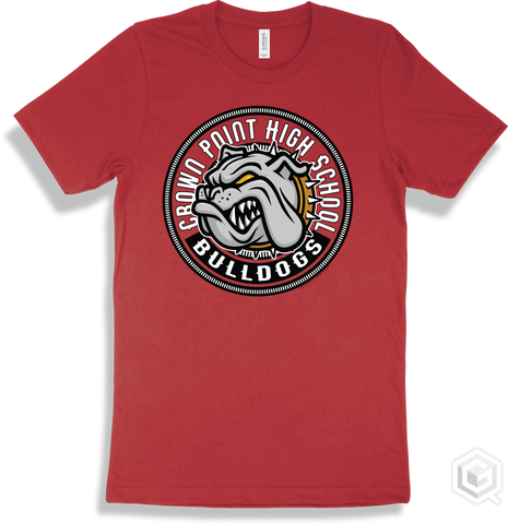 Crown Point High School Bulldogs Red T-shirt - Mascot Circle Design