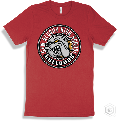New Albany High School Bulldogs Red T-shirt - Mascot Circle Design