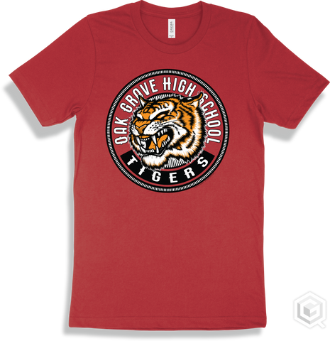 Oak Grove High School Tigers Red T-shirt - Mascot Circle Design