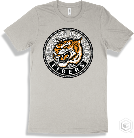 Cedar Bluff High School Tigers Silver T-shirt - Mascot Circle Design