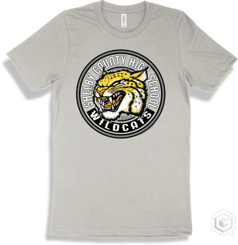 Shelby County High School Wildcats Silver T-shirt - Mascot Circle Design