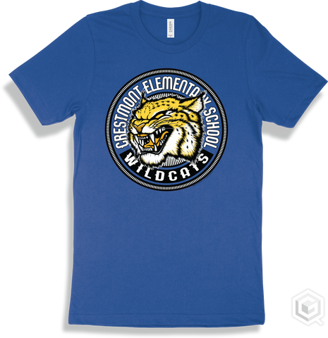 Crestmont Elementary School Wildcats True Royal T-shirt - Mascot Circle Design
